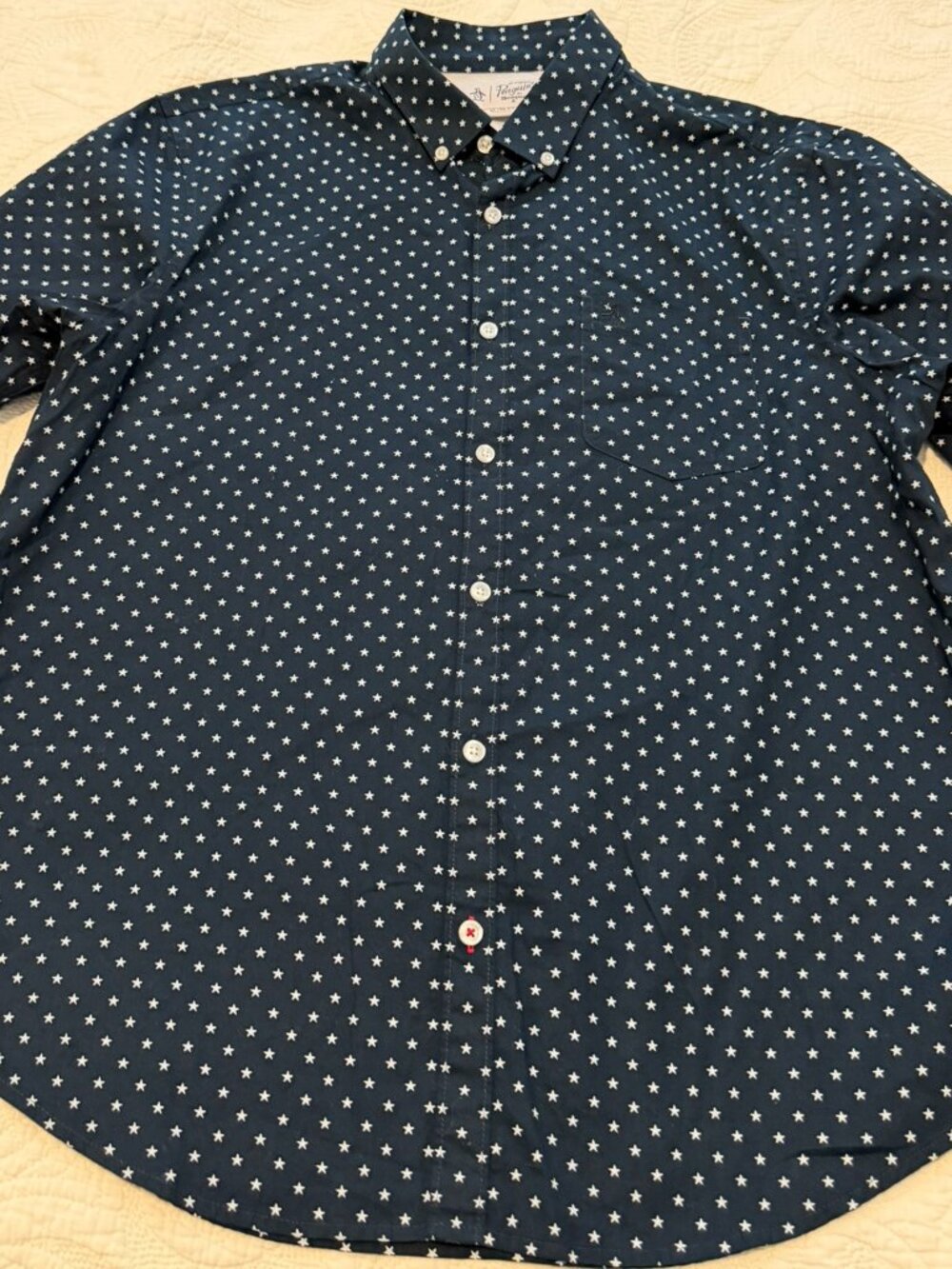 Original Penguin Navy Star Print Short Sleeve Shirt XL